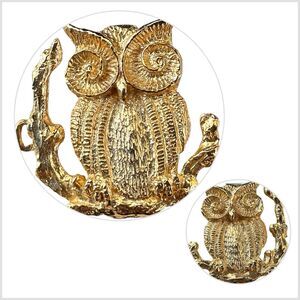 2 Mimi di N Designer Signed 1972 Interlocking Belt Buckle Owls Gold-Tone